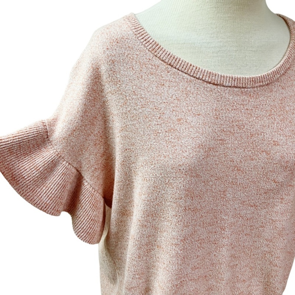 Minimalist Cottagecore Madewell Ruffle Sleeve Sweater Tee SZ Small Marled Peach